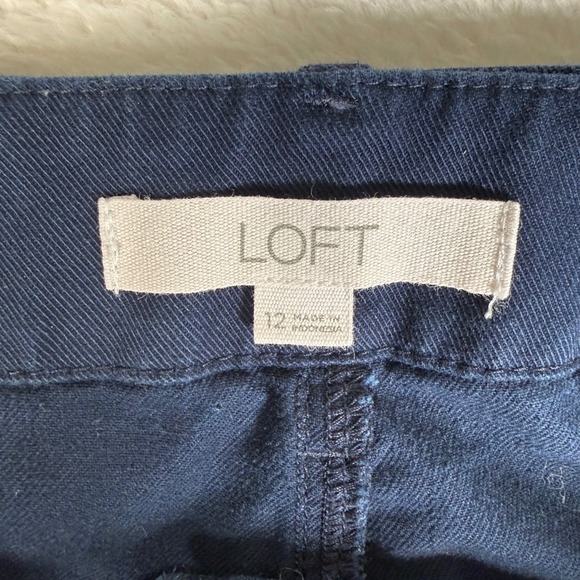 LOFT Navy Blue Cotton Carpenter Wide Leg Patch Pocket Pants Size 12 High Rise - Picture 3 of 8